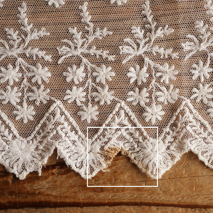 635】フランス アンティーク 手刺繍 チュールレース 1900年代初頭