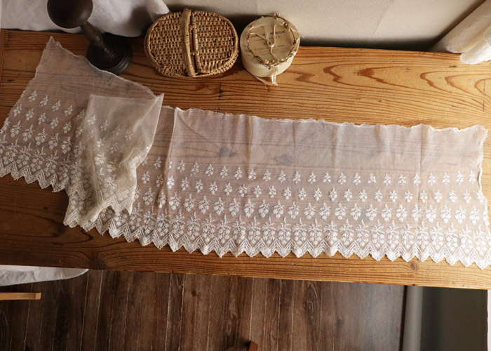 635】フランス アンティーク 手刺繍 チュールレース 1900年代初頭