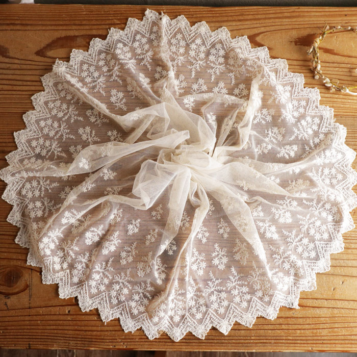 635】フランス アンティーク 手刺繍 チュールレース 1900年代初頭