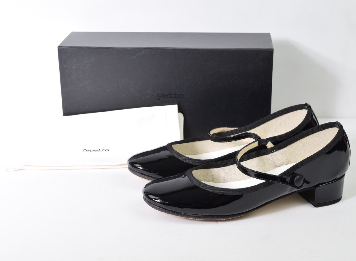 2355-25J0104★レペット repetto★新品 箱付き ROSE BALL ワンストラップ パテント パンプス 38 黒ブラック 68200円　_1