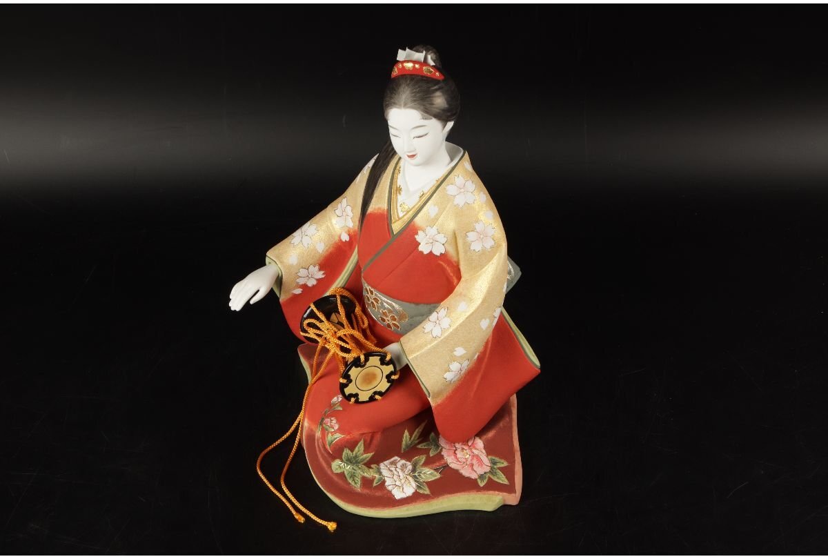 URA]井上あき子/陶人形置物/『華の音』/共箱/7-7-97 (検索)骨董/人形