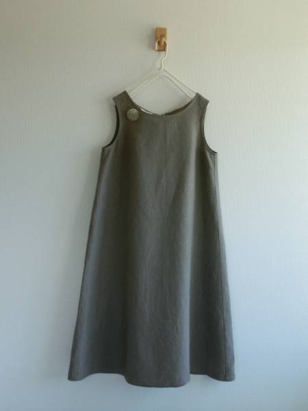 リネン　夏　Ａライン　サンドレス　Ｍ　ハンドメイド