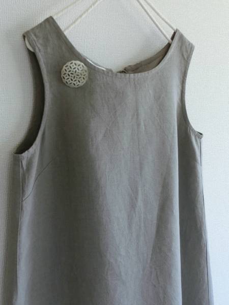 リネン　夏　Ａライン　サンドレス　Ｍ　ハンドメイド