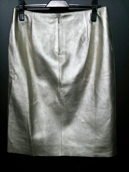 ロエベ スカート 40 レディース 美品 シャンパンゴールド レザー