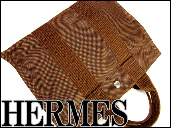 超美品 HERMES エルメス エールラインミニトートバッグ茶★K8128