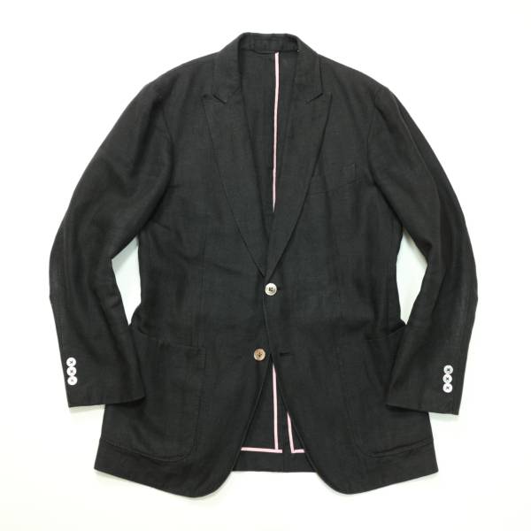 ビームス Brilla 贅沢リネン100％ ブラック ジャケット 46 M