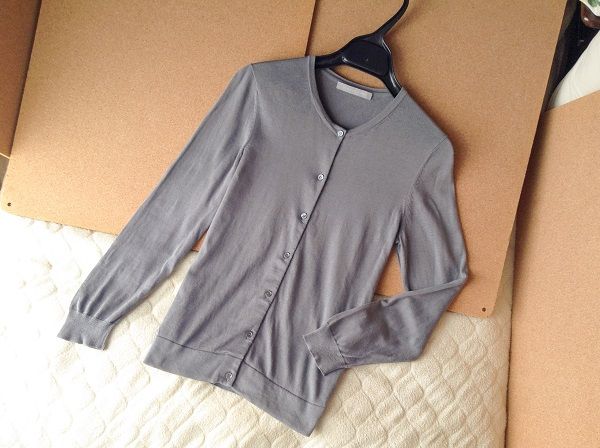 theory*ベーシック薄手コットンニットカーディガン38グレー綿100