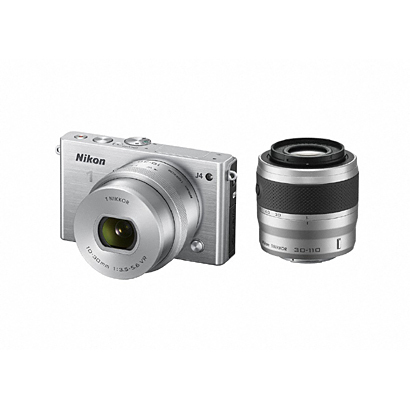356展示・保証付:Nikon1 J4 ダブルズームキット シルバー SD付き