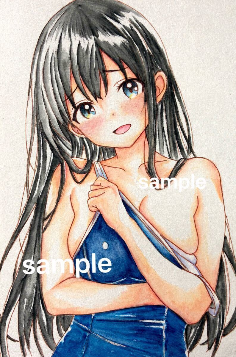 ◇ オリジナル ◇ 手描きイラスト ◇ スクール水着 女の子 ◇ 【ハガキ