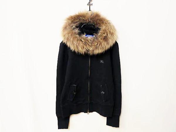 バーバリー ブラックレーベル ラクーンファー パーカー 黒 ◇■