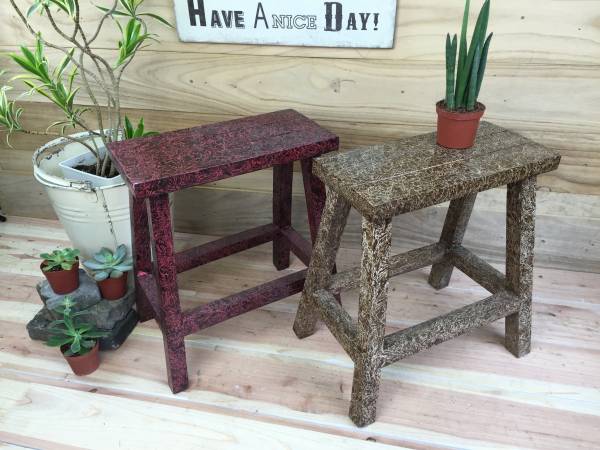 送料無料☆アンティーク調アジアン角スツール2点セット椅子花台