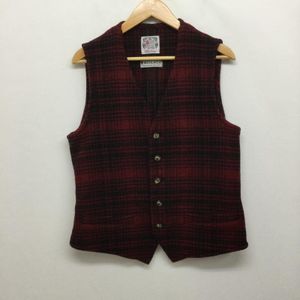 スティッフ STIFF　WOOLRICH ウールベスト　赤　チェック　ジレ M