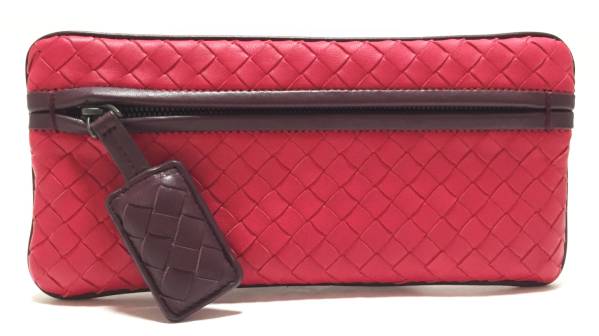 未使用 ボッテガヴェネタ ポーチ ペンケース 編み込み レザー 赤