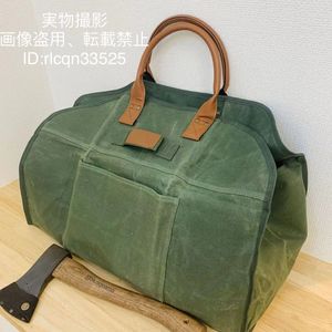 超高品質 薪収納バッグ 折りたたみ キャンプ 革製持ち手　焚き火 アウトドア バーベキュ