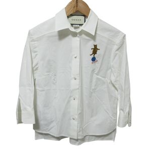 美品 クリーニング済 GUCCI グッチ くま刺繍 長袖シャツ ブラウス 619466 36 ホワイト
