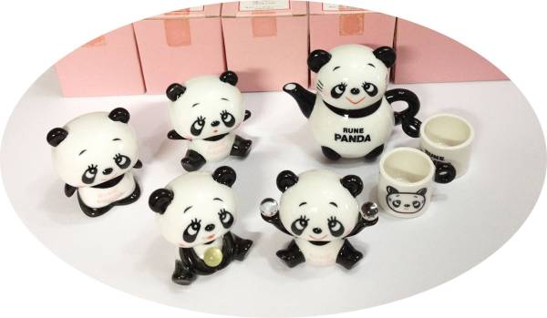 ☆ 内藤ルネ 元祖・ルネパンダ　5Pセット ♪ 陶器置物　RUNE