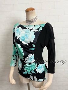 ★送料無料★【MERRY】 新品 社交ダンス 黒 緑 ミント ドルマン トップス 3282 ラテン レ