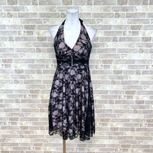 1円 ドレス ICHIOKU ホルターネックドレス 黒中生地ピンク カラードレス キャバドレ 発表