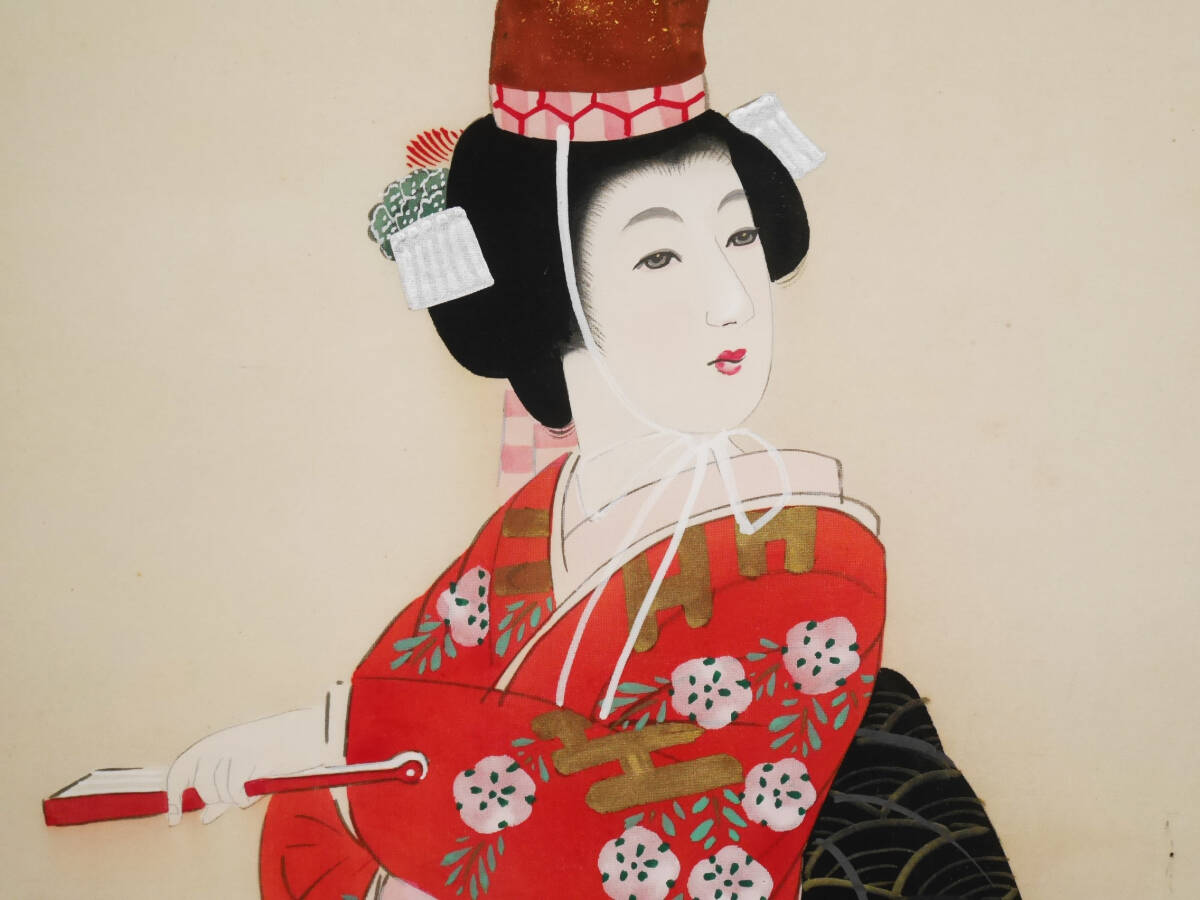 真作】☆歌舞伎舞踊【娘道成寺 美人図】日本画家 矢沢秀幸◇絹本肉筆