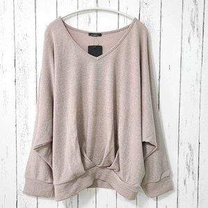 送料無料★meirire メイリールー★裾ギャザー ラメ入り ゆったりドルマン袖 長袖ニット L