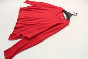 9970 新品 ウール混Ｖネックドルマンニットプルオーバー レッドＦサイズ