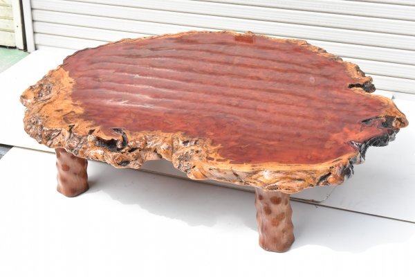 高級 花梨 大 テーブル 座卓 一枚板 瘤 昭和レトロ 時代 花梨瘤 140×105cm テーブル 花梨 一枚板 瘤杢目 リビングテーブル