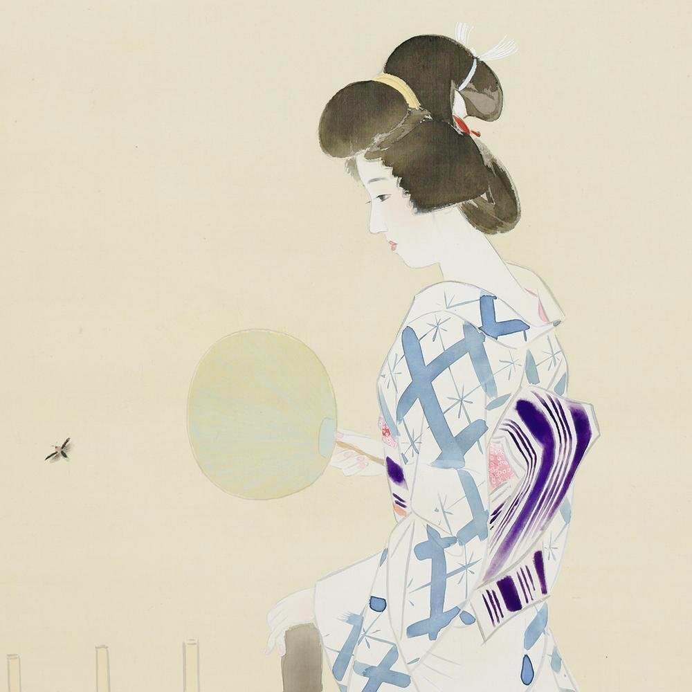 真作】【WISH】伊東深水「蛍」日本画 掛軸 絹本 金泥仕様◇東京美術