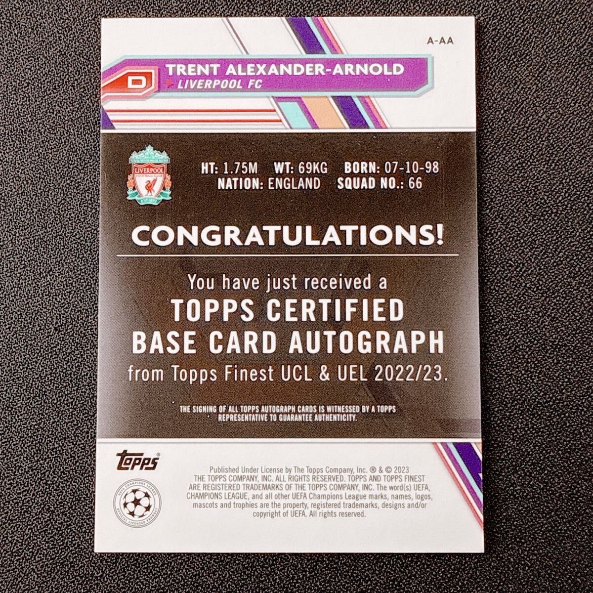 150シリ【TRENT ALEXANDER-ARNOLD】 直筆サインカード Topps Finest