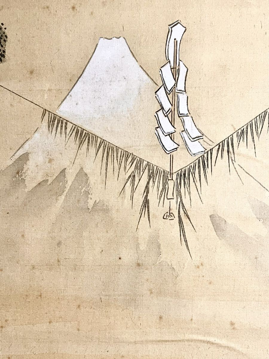 真作】【仙】葛飾北斎「富士遠望図」絹本 肉筆 合箱 風景 歴史風俗画