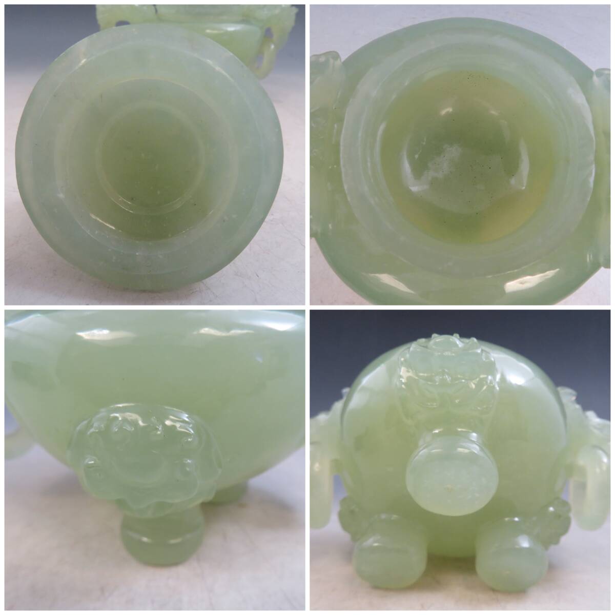 超希少☆時代物】新仙玉香炉 岩玉香炉 玉石 翡翠 獅子 中国 美術工芸