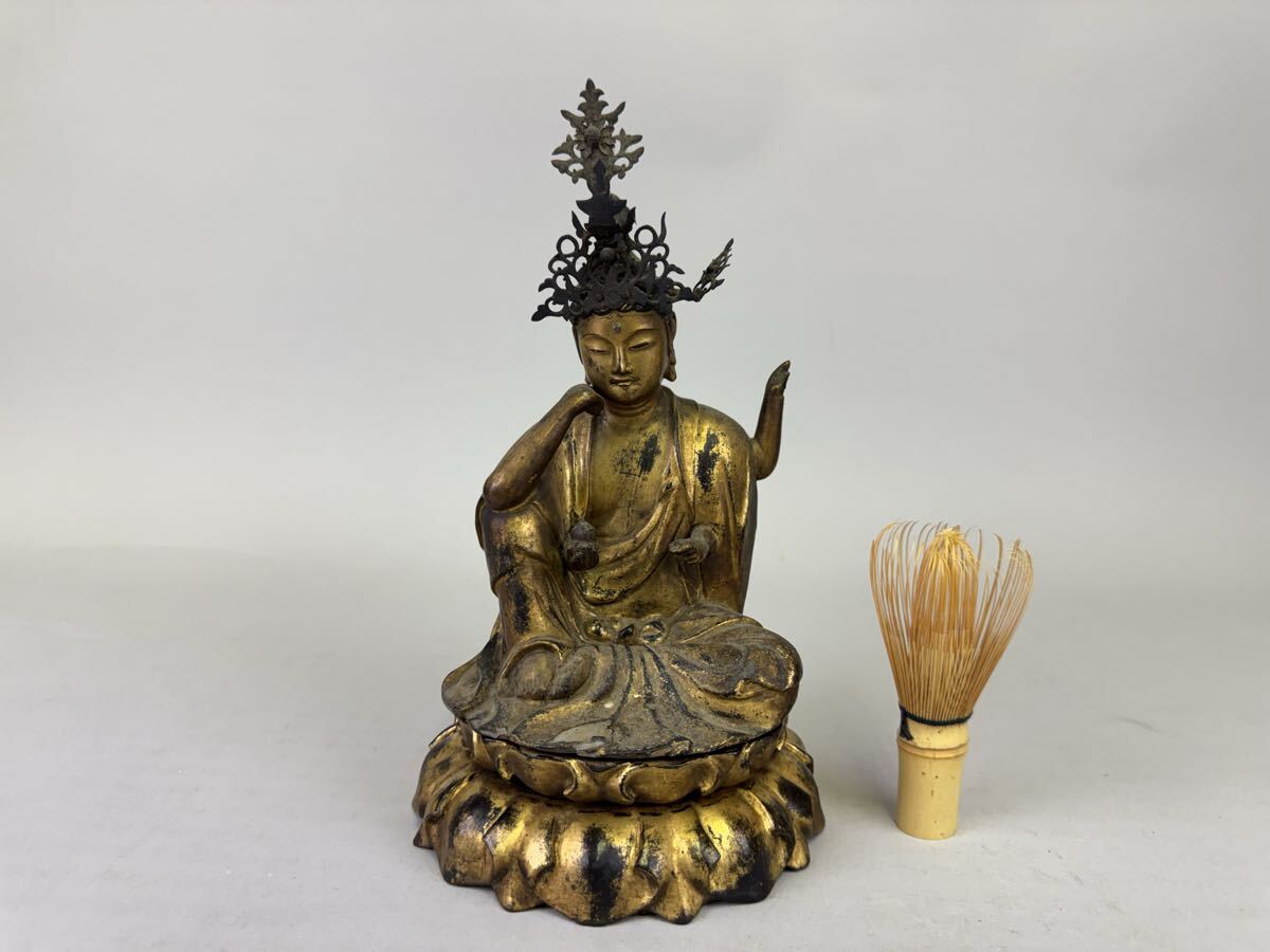 時代物 仏教美術 如意観音坐像 塗金 玉眼 木彫 古文書 系譜 置物 仏像