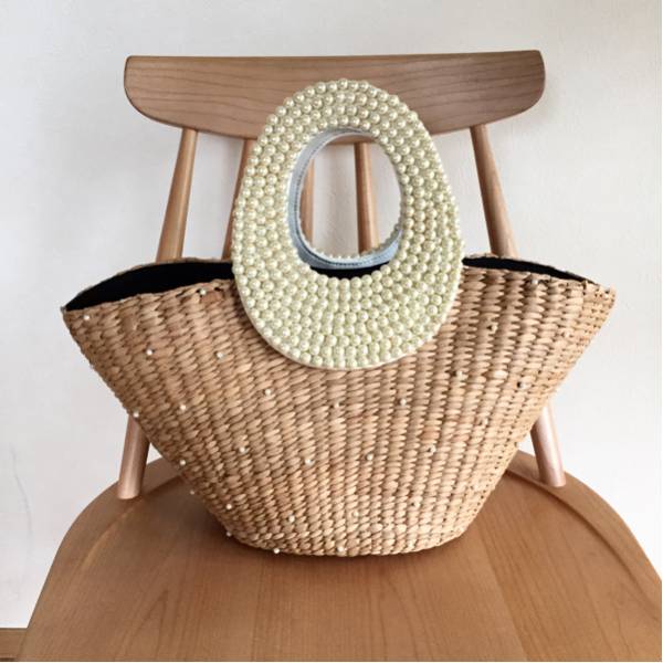 美品☆northcorner ノースコーナーパールハンドルかごバッグ L