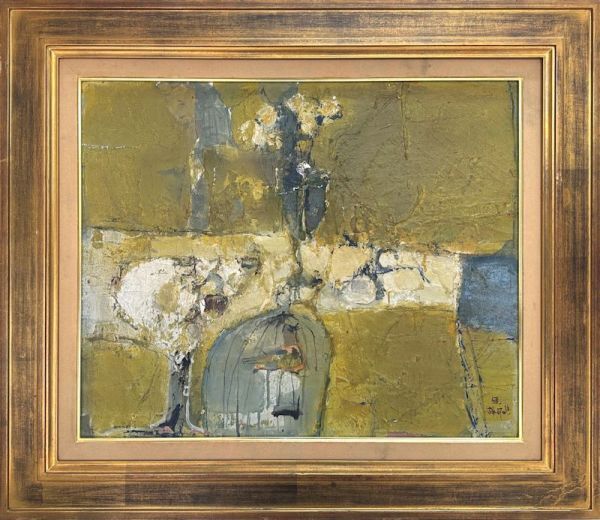 FCP】 真作保証 島田章三 油彩画15号 「黄色い卓上静物」 1963年作