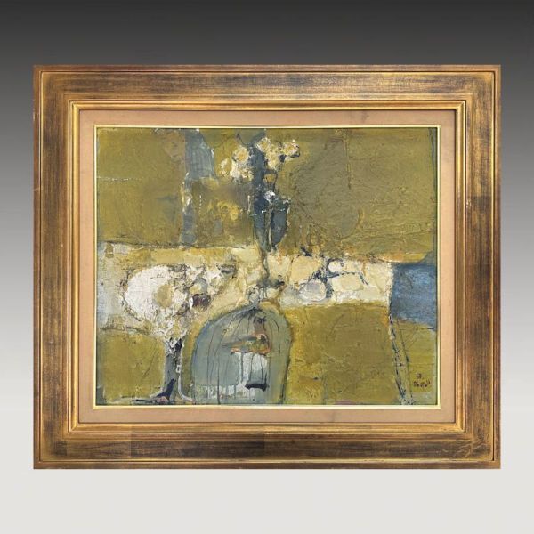 FCP】 真作保証 島田章三 油彩画15号 「黄色い卓上静物」 1963年作
