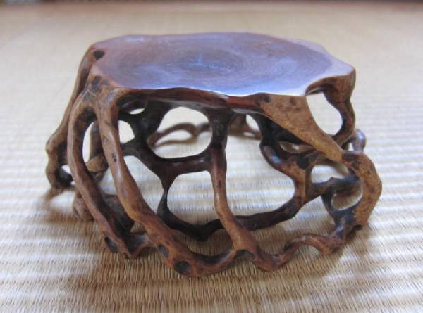 【艸】　唐木　根卓　高卓　花台　紫檀　天然彫り　8jly1