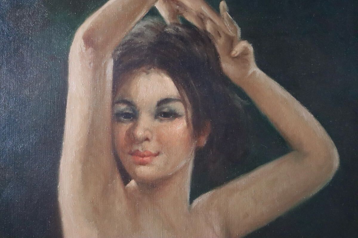 作者不明 絵画 74×86cm 女性像 裸婦 油絵 人物画 額装 絵画 壁掛け