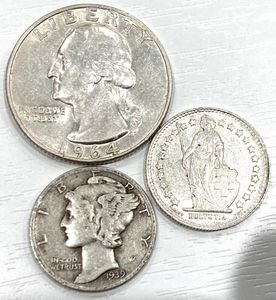 希少　美品　アメリカ産　1964年 D 25セント 旧貨幣　銀貨 4点セット 希少 美品 アメリカ産 1964年 D 25セント 旧貨幣 銀貨 4点セット 25