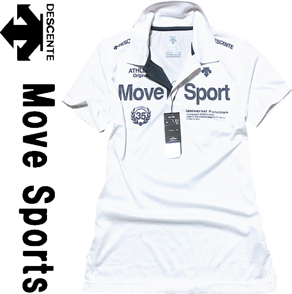 ■新品【DESCENTE MOVE SPORT】吸汗速乾デザインポロ■WH/L