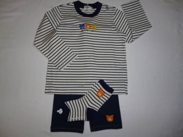 ★HB・ボーダー長袖Tシャツ３点セット　９０ｃｍ　紺　即決！