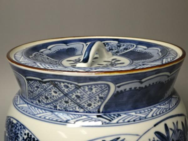 □京焼 高野昭阿弥造【染付扇面 鮟鱇水指】茶道具 茶器