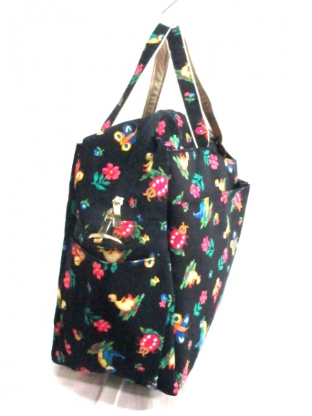 フェイラー ボストンバッグ 美品 黒×レッド×マルチ 花柄