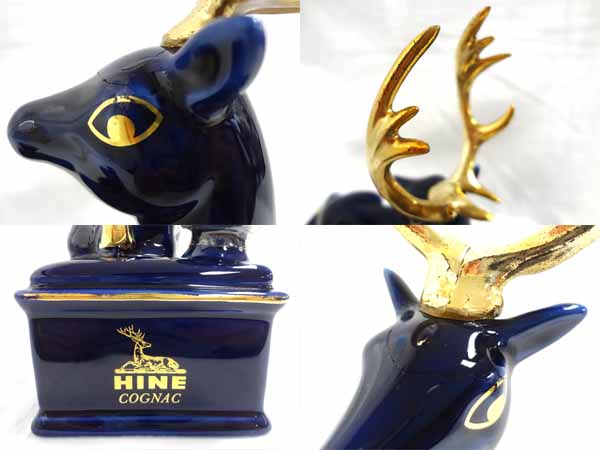 古酒☆HINE ハイン XO 鹿 リモージュ 青陶器ボトル☆未開栓/難有 未開