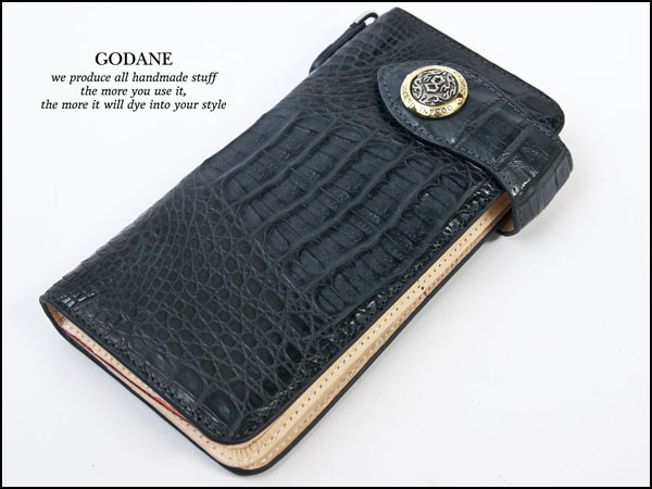 GODANE カイマンクロコダイル ダブルファスナー長財布 GODANE カイマンクロコ 背ワニ革 長財布/内側ヌメ Dフック 訳有 ワニ革