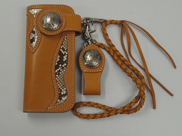 ウォレット 革紐付 長財布 キャメル 牛革 蛇革 ハーレー等