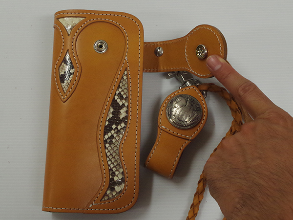 ウォレット 革紐付 長財布 キャメル 牛革 蛇革 ハーレー等