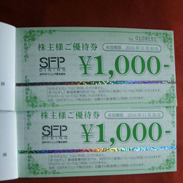 株主優待券・割引券 SFP優待券 20000円分