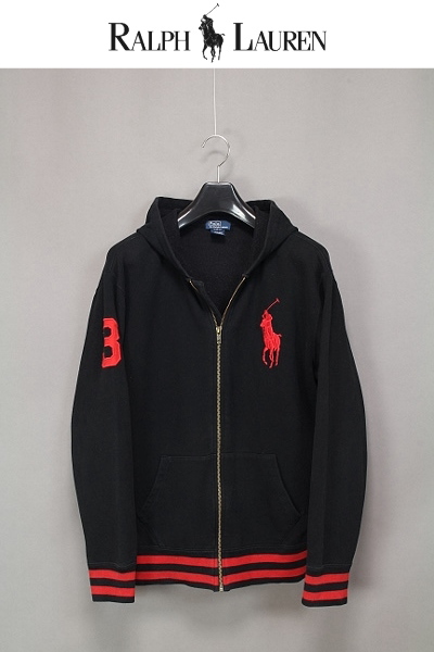 ☆ラルフローレン ビッグポニー ジップ パーカー BOYS 黒赤 XL ラルフ 
