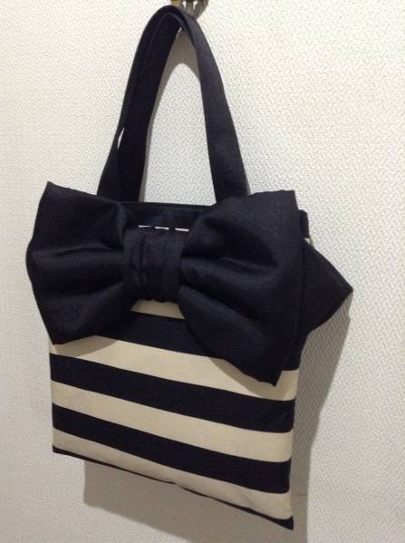 ♪MUGUET♪Audrey ボーダーミュゲオードリーベージュ×黒リボン