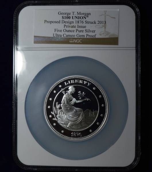 1876 アメリカ ジョージT.モルガン5オンス特大純銀貨 NGC/GEM PF