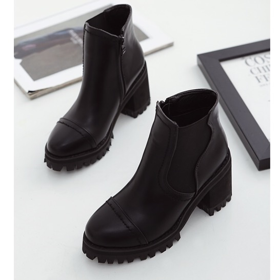 即納☆チャンキーヒールサイドゴアブーツ24～24.5ｃｍ